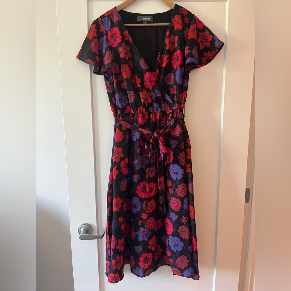 Modcloth Floral Midi Dress - Black and Red